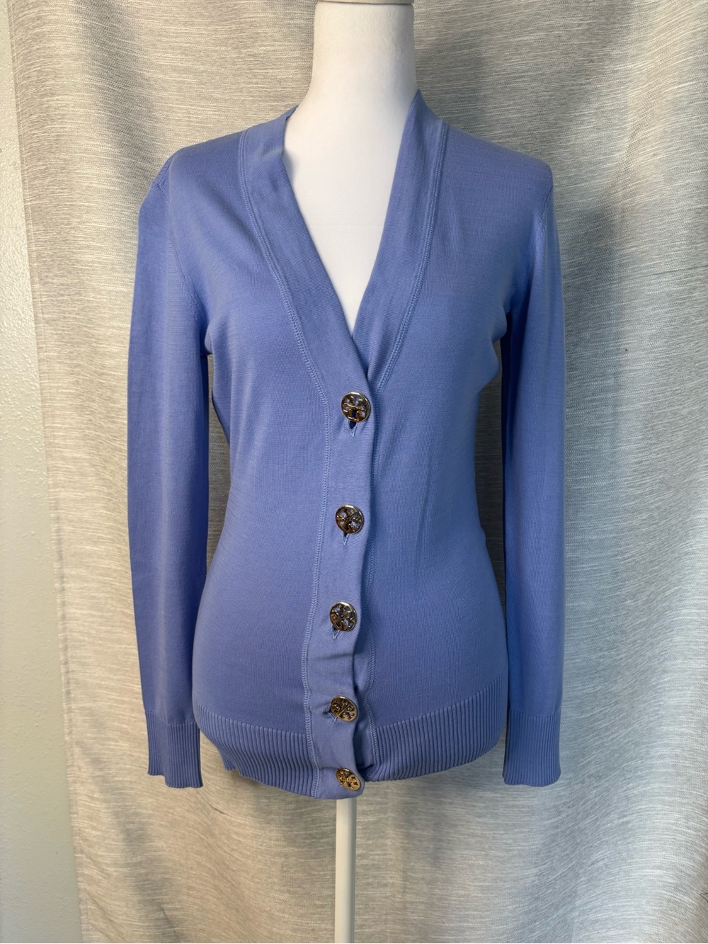 Tory Burch Periwinkle V-Neck Button Cardigan